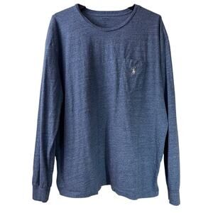 Polo Ralph Lauren T Shirt Mens XL Blue Crewneck Long Sleeve Pocket 100% Cotton